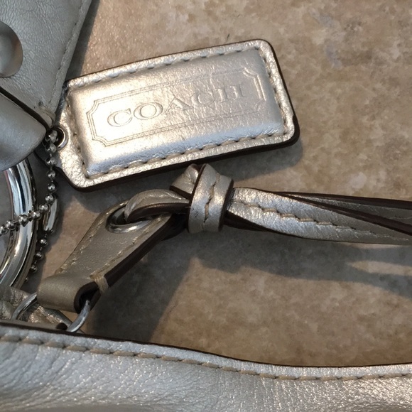 Coach Slouchy Signature Logo Tote Metallic Leather Large Handbag - Picture 3 of 14